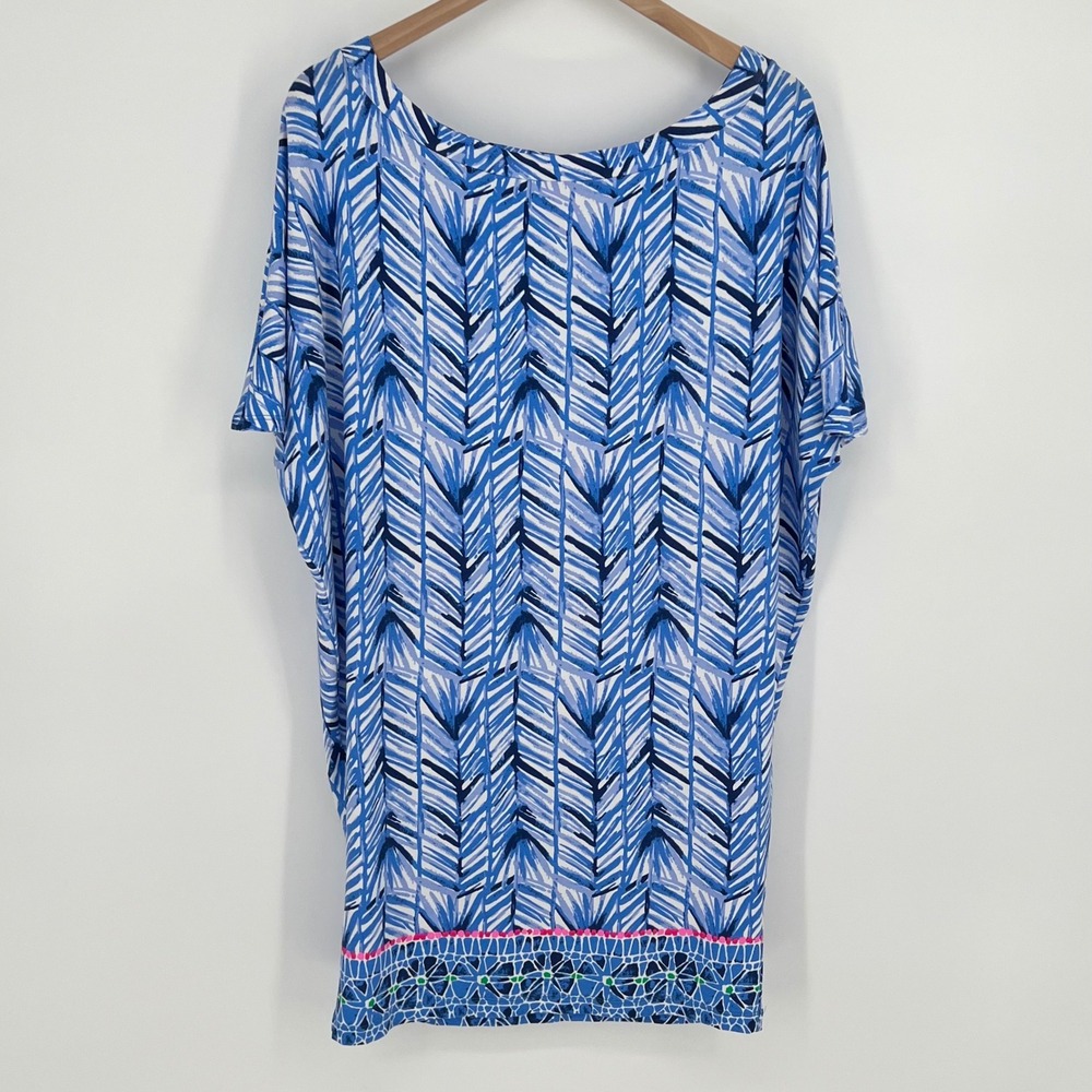 Lilly Pulitzer Women‎ Lowe Leaf Print Dolman Sleeve Shift Dress Size M Blue Vaca